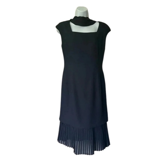 Dusk UK navy sheath pleated hem w matching scarf square neck cocktail 8 - Picture 1 of 9